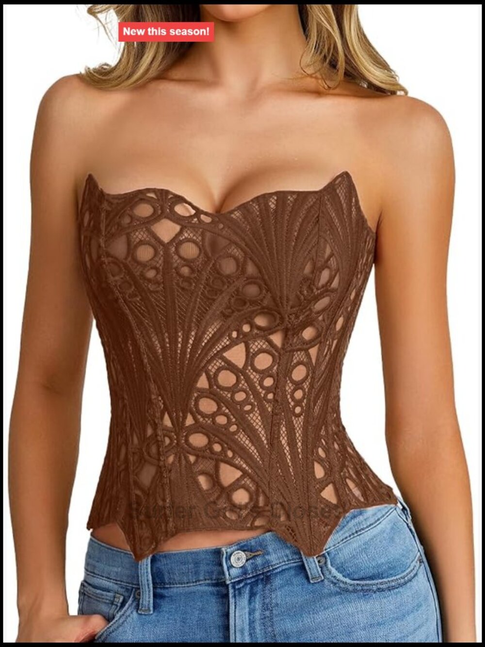Lace-Up Boned Bustier Corset Top Strapless Overbust Lingerie